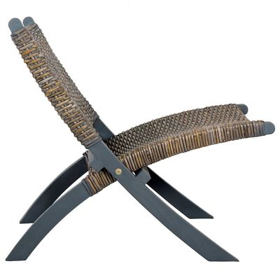 vidaXL Relaxing Chair Grey Natural Kubu Rattan and Solid Mahogany Wood