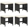 vidaXL Garden Stools 4 pcs with Cushions Black Poly Rattan
