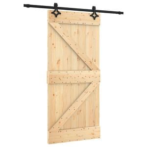 vidaXL Sliding Door Natural and Black 95 x 210 cm Solid Pine Wood