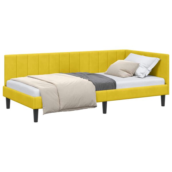 vidaXL Corner Bed Frame with Headboard Yellow 100 cm x 200 cm Velvet