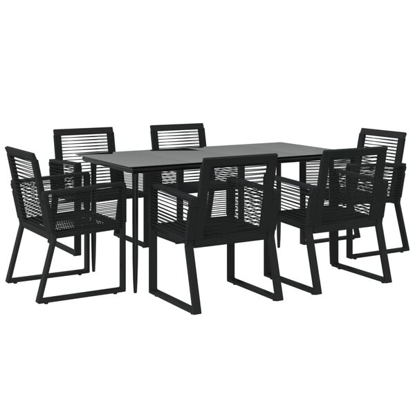 vidaXL 7 Piece Garden Dining Set Black PVC Rattan