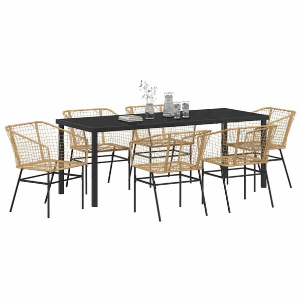 vidaXL Garden Dining Set 7 pcs Brown Poly Rattan