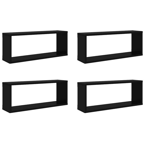 vidaXL Wall Cube Shelf 4 pcs Black 60x15x23 cm Engineered Wood