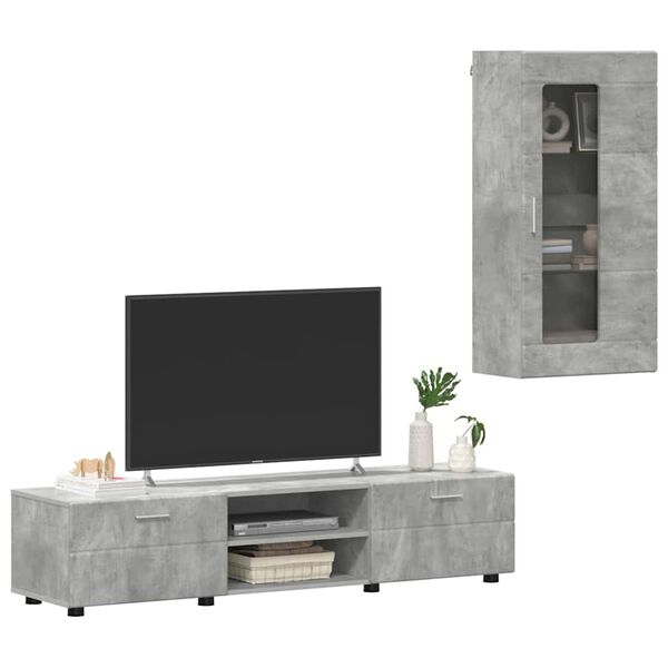 vidaXL TV Cabinet Set with Drawer FLORIN Concrete Grey Engineered Wood