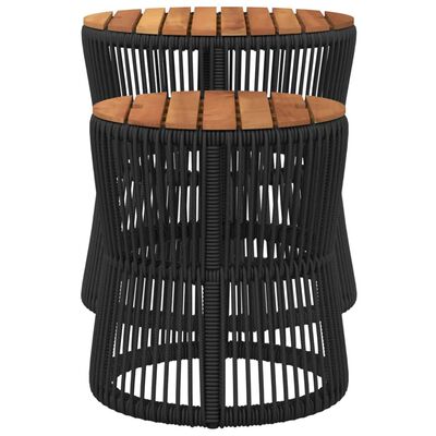 vidaXL Garden Side Tables 2 pcs with Wooden Top Black Poly Rattan