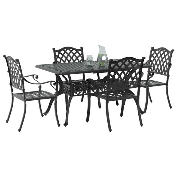 vidaXL Garden Dining Set 5 pcs Black Aluminium