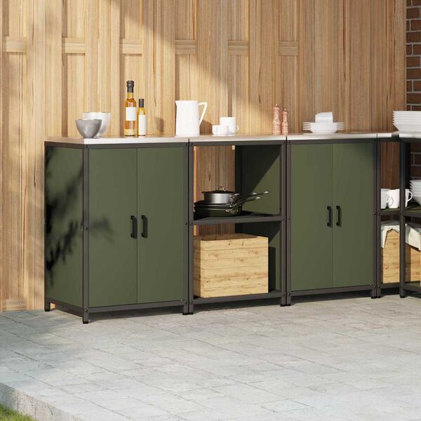 vidaXL Kitchen Storage Set 3 pcs Olive Green Cold-rolled Steel