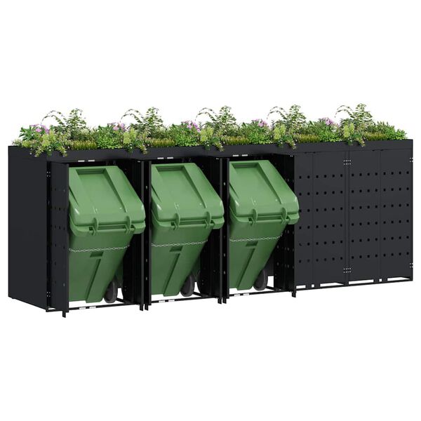 vidaXL Wheelie Bin Storage for 5 Bins Black 340 x 77.5 x 121.5 cm