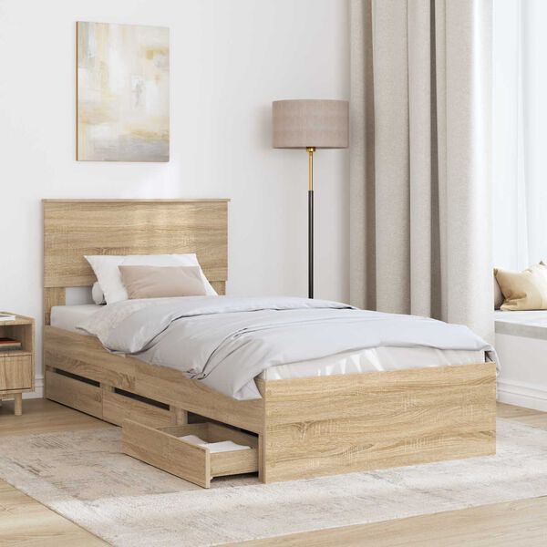 vidaXL Bed Frame with Drawer Sonoma Oak 90 x 190 cm Engineer Wood
