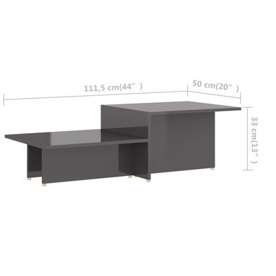 vidaXL Coffee Table High Gloss Grey 111.5x50x33 cm Engineered Wood