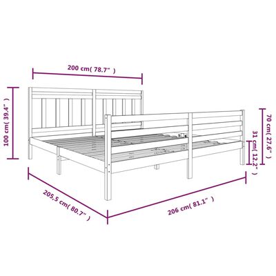 vidaXL Bed Frame Solid Wood 200x200 cm