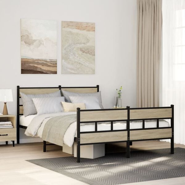 vidaXL Metal Bed Frame without Mattress Sonoma Oak 150x200 cm King Size