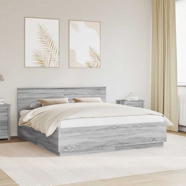 vidaXL Bed Frame Grey Sonoma 200 x 200 cm Engineered Wood