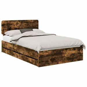 vidaXL Bed Frame with Drawer Smoked Oak 135 x 190 cm Engineered Wood
