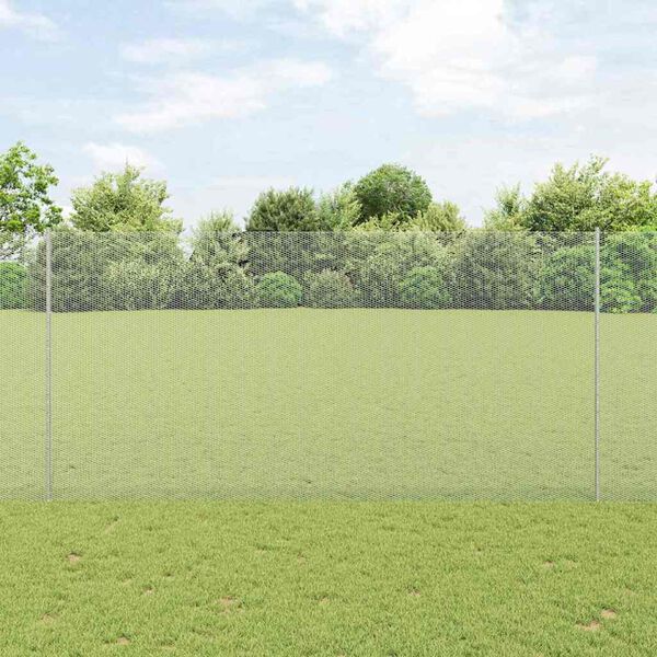 vidaXL Fence with Post Silver 1.5 x 25 m Steel