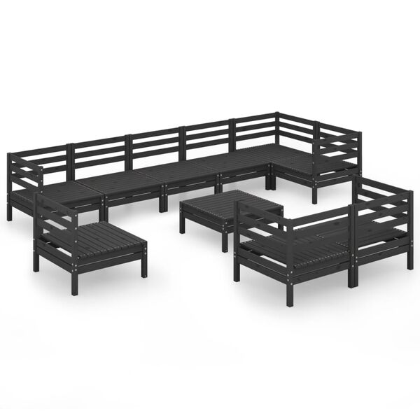 vidaXL 10 Piece Garden Lounge Set Solid Wood Pine Black