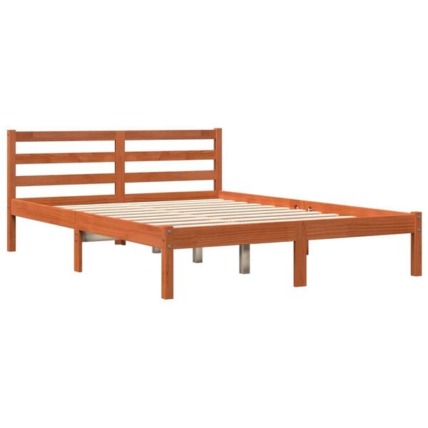 vidaXL Bed Frame without Mattress Wax Brown 135x190 cm Double Solid Wood Pine