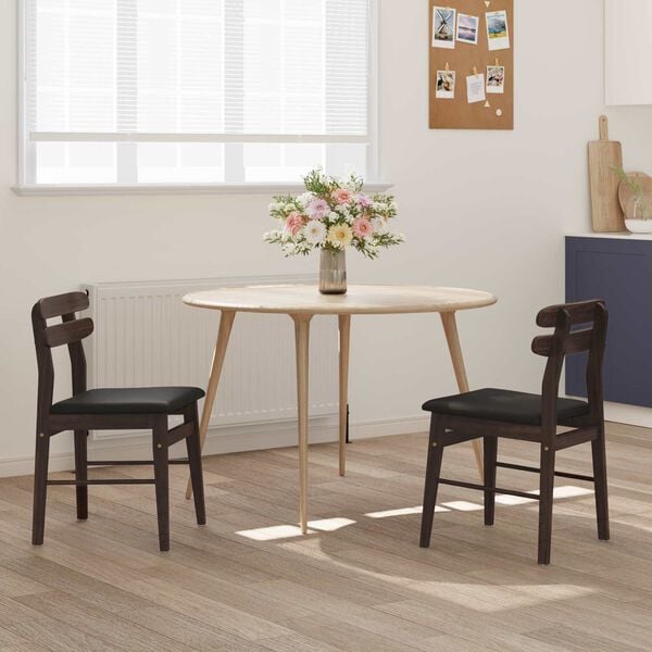 vidaXL Dining Chair 2 pcs Light Brown and Black Solid Wood