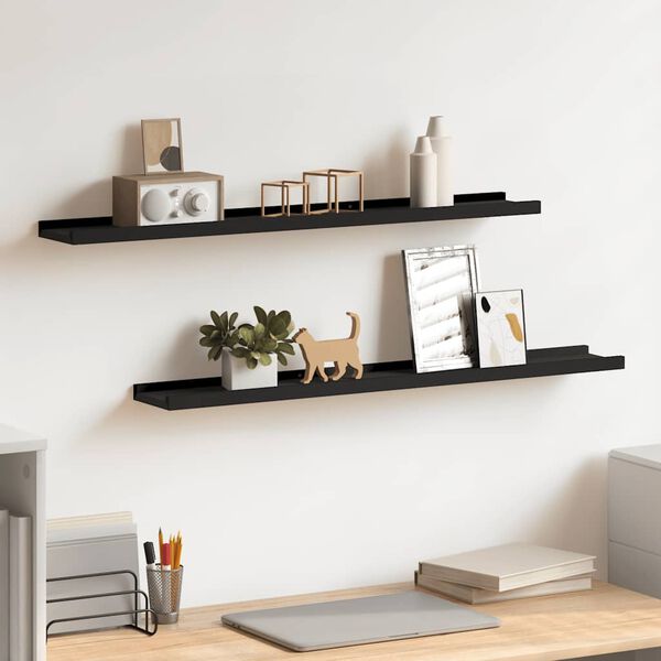 vidaXL Picture Frame Ledge Shelves 2 pcs Black 80x9x3 cm MDF