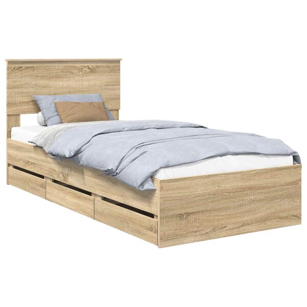 vidaXL Bed Frame with Drawer Sonoma Oak 90 x 200 cm Engineer Wood