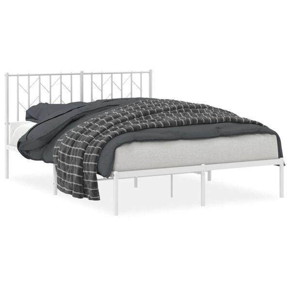 vidaXL Metal Bed Frame without Mattress with Headboard White 135x190cm