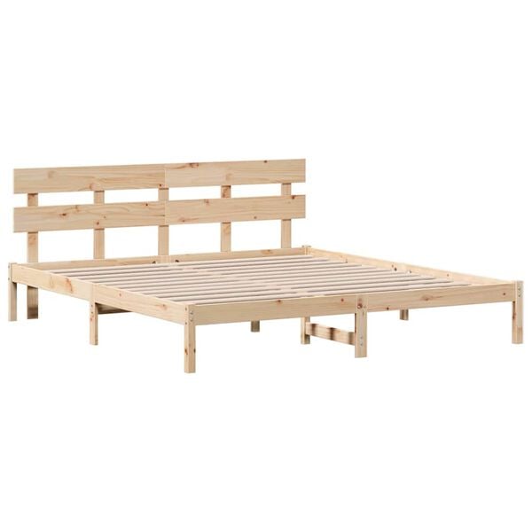 vidaXL Bed Frame with Headboard Brown 180 x 200 cm Solid Pine wood