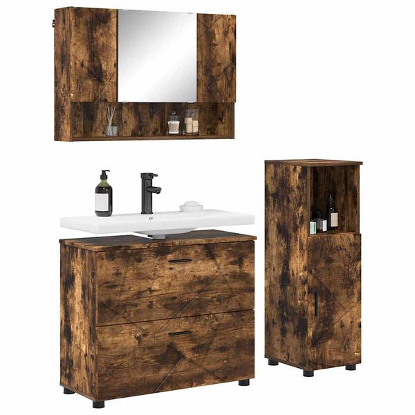 vidaXL Bathroom Furniture Set with Drawer with Shelf 3 pcs Smoked Oak