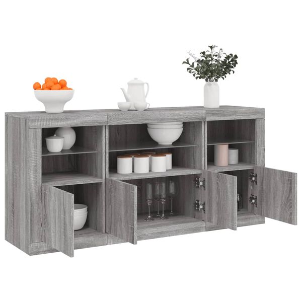 vidaXL Sideboard with LED Lights Grey Sonoma 142.5x37x67 cm