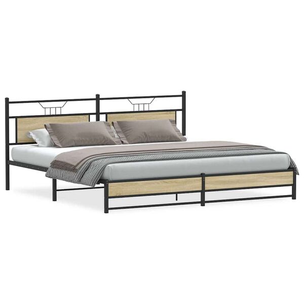 vidaXL Metal Bed Frame without Mattress Sonoma Oak 193x201 cm