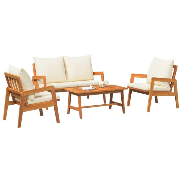 vidaXL Bistro Set with Cushion 4 pcs Brown and Cream Solid Acacia Wood