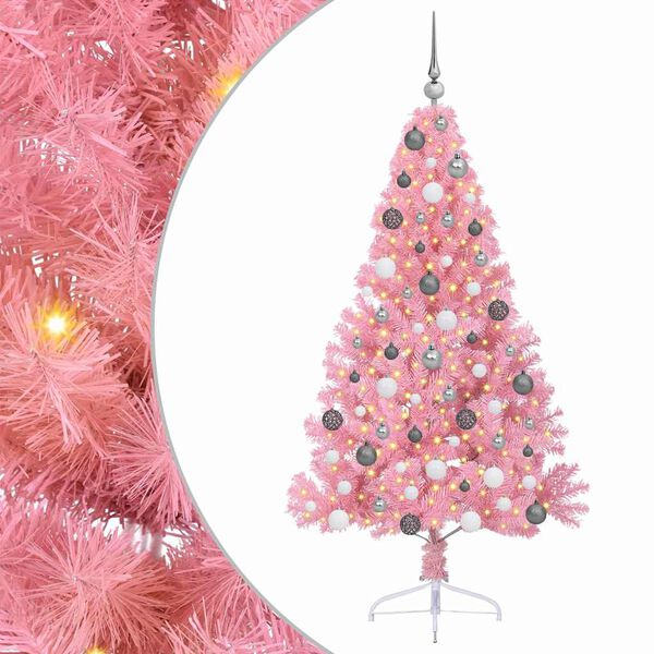 vidaXL Artificial Pre-lit Christmas Tree with 300 LEDs Pink 180 cm PVC