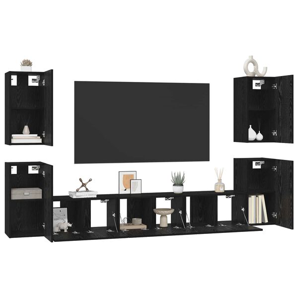 vidaXL TV Cabinet Set Wall-mounted Black Oak Engineered Wood
