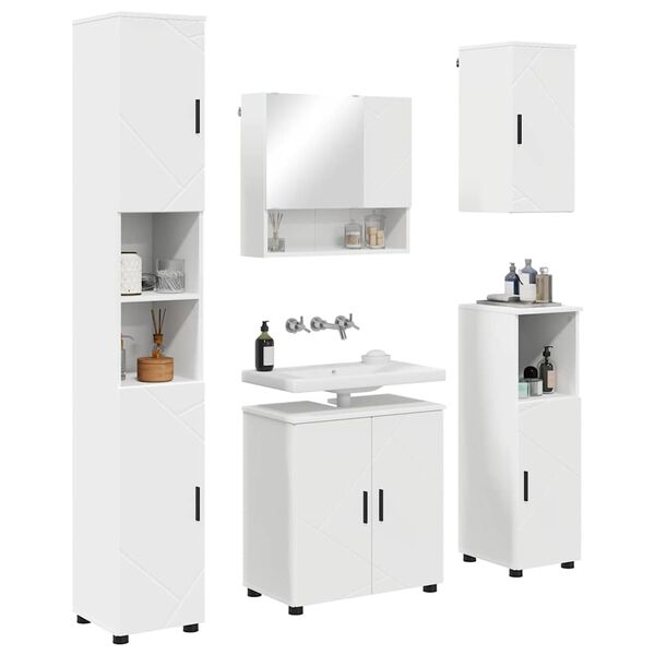 vidaXL Bathroom Furniture Set 5 pcs White Engineered wood & Metal