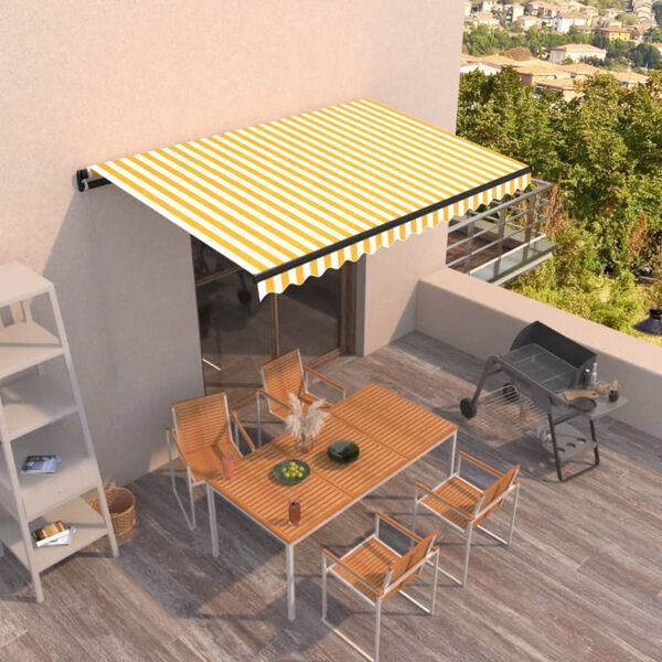 vidaXL Manual Retractable Awning 450x300 cm Yellow and White