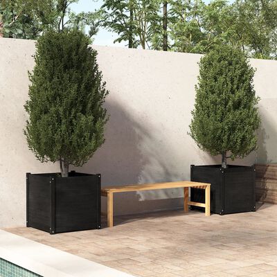 vidaXL Garden Planters 2 pcs Black 60x60x60 cm Solid Pinewood