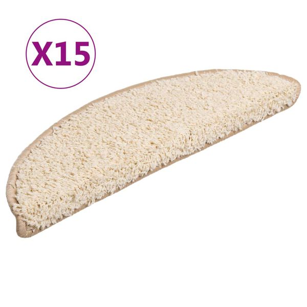 vidaXL Stair Mats 15 pcs 56x17x3 cm Cream Half Round