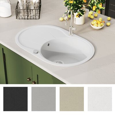vidaXL Granite Kitchen Sink Single Basin Oval White