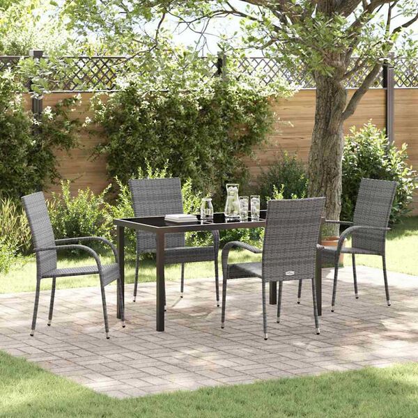 vidaXL Garden Dining Set 5 pcs Grey Powder-Coated Steel