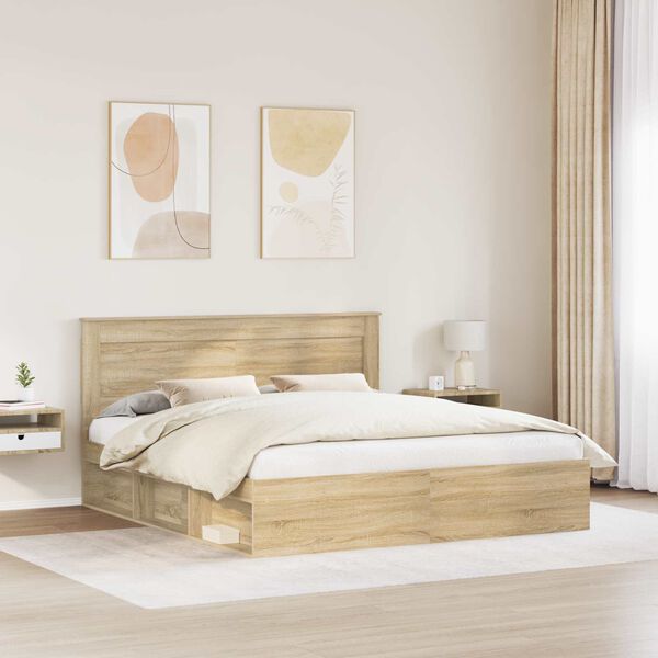 vidaXL Bed Frame with Headboard Sonoma 200 x 200 cm Solid Pine Wood