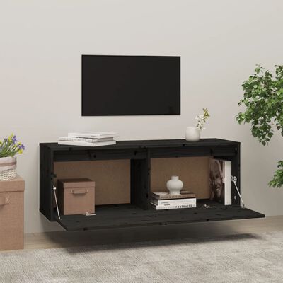 vidaXL Wall Cabinet Black 100x30x35 cm Solid Wood Pine