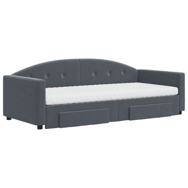 vidaXL Daybed with Trundle and Drawers Dark Grey 90x190 cm Velvet