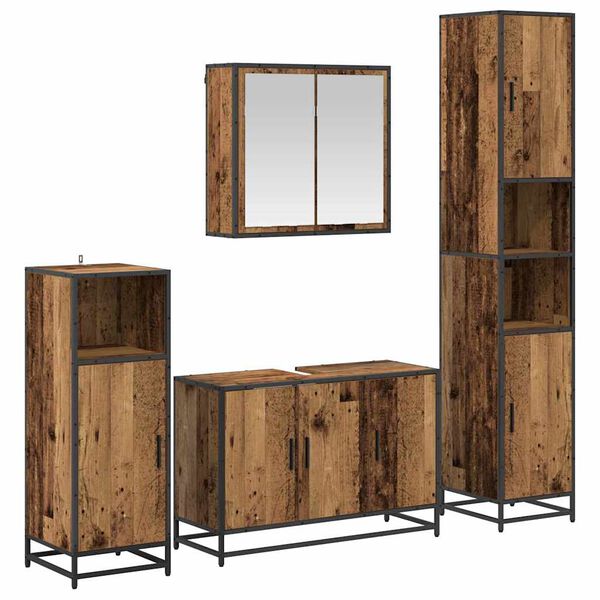 vidaXL Bathroom Furniture Set with Door 4 pcs Old wood Engineered wood