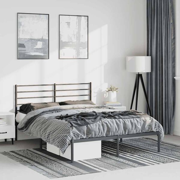 vidaXL Metal Bed Frame without Mattress with Headboard Black 150x200cm