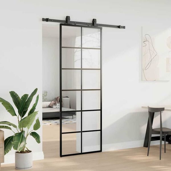 vidaXL Sliding Door with Hardware Set Black 76x205 cm ESG Glass