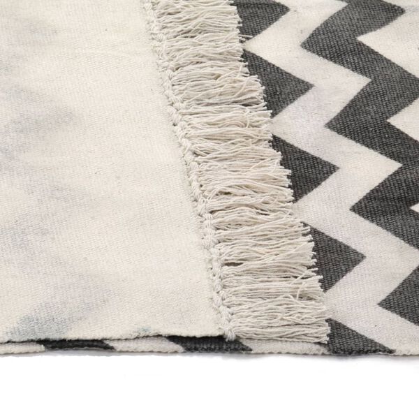 vidaXL Kilim Rug Cotton 120x180 cm with Pattern Black/White