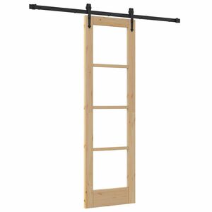vidaXL Sliding Door 61 x 198.5 cm Solid Pine Wood and Glass Natural