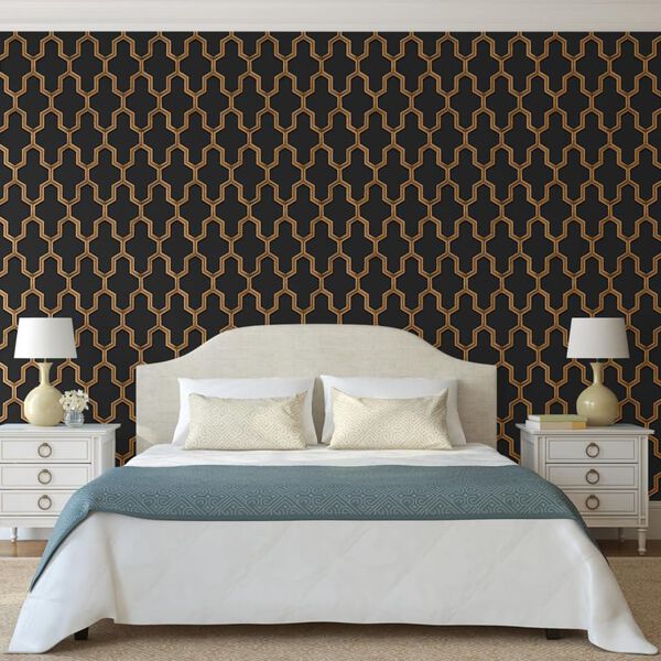 DUTCH WALLCOVERINGS Wallpaper Geometric Black and Gold