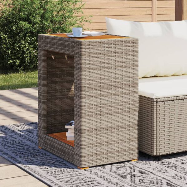vidaXL Garden Side Table with Wooden Top Grey 60x40x75 cm Poly Rattan