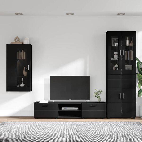 vidaXL TV Cabinet Set with Drawer FLORIN Black Engineered Wood