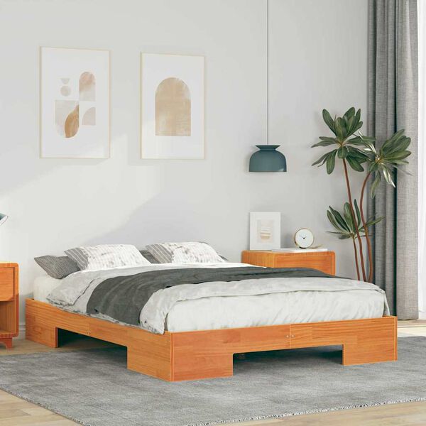 vidaXL Floor Bed Frame with Storage Brown 120 x 190 cm Solid pine wood